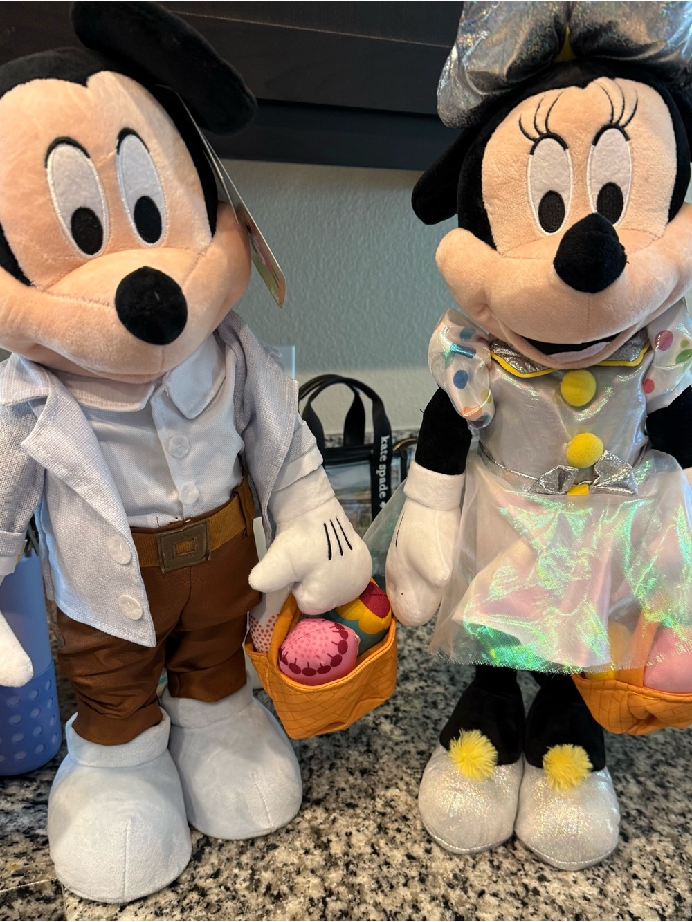 Disney Mickey and Minnie Plush Pair in Black, White, Brown, Yellow